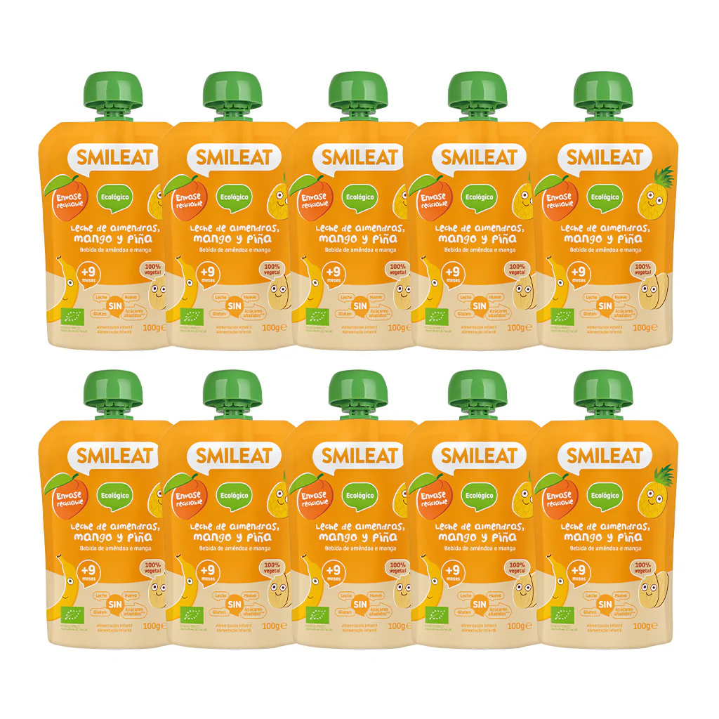 Pack 10 uds Pouches de Leche de Almendra, Mango y Piña ECO Smileat 100gr