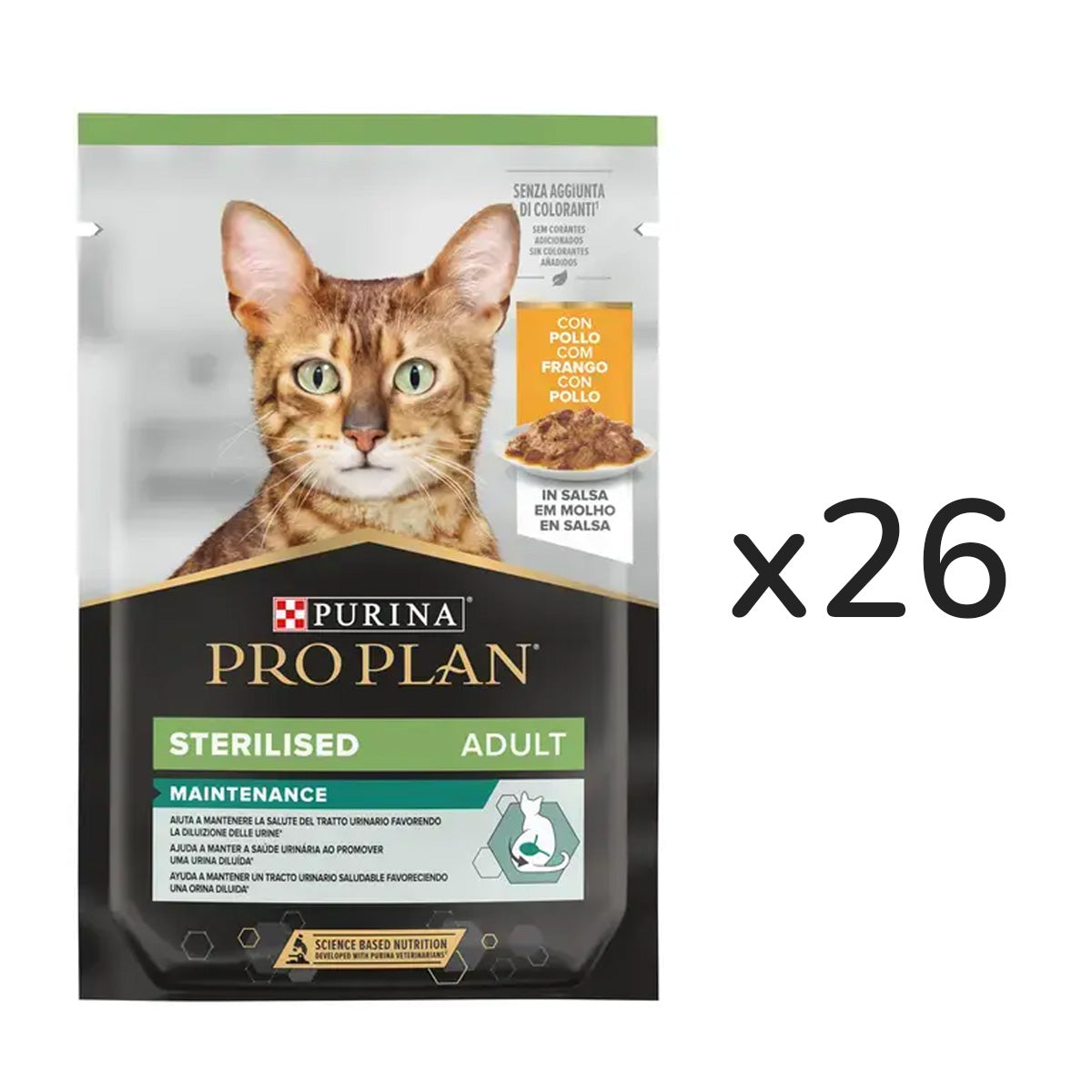 Pack 26 x PRO PLAN Gato esterilizado Pollo en Salsa 85 g