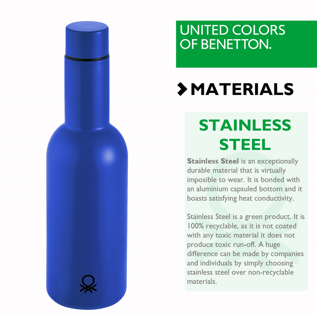 Botella De Agua 550ml Acero Inoxidable Azul Casa Benetton_2