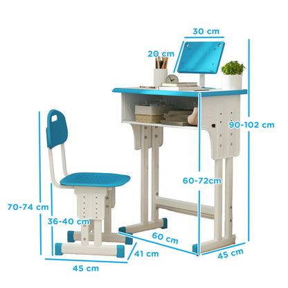 Secretária E Cadeira Para Crianças Homcom Pp, Mdf E Aço Azul 60x45x90-102 Cm 312-061v00bu_2