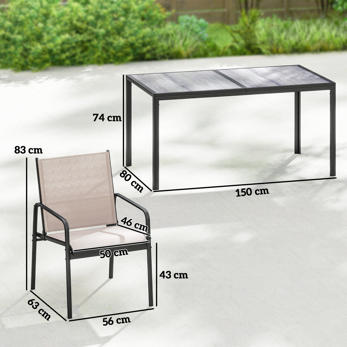 Conjunto De Jardín Outsunny Acero Galvanizado, Textilene Caqui 150x80x74 Cm_2