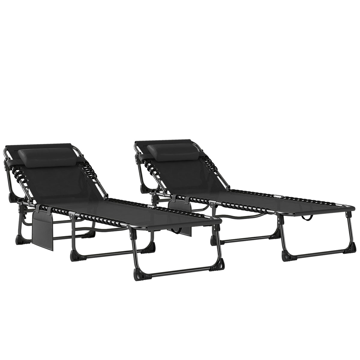 Tumbonas Plegables Outsunny Acero, Textilene Negro 200x57x38 Cm_0