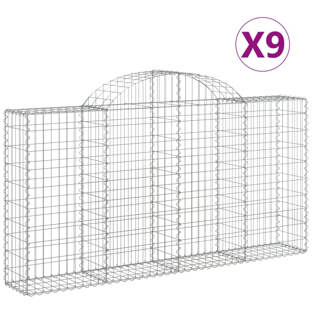 Cestas De Gaviones 9 Uds Forma De Arco Hierro 200x30x100/120 Cm_0