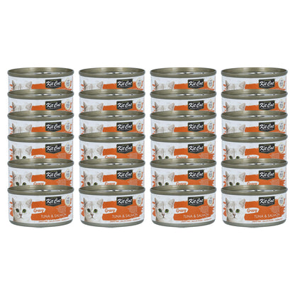 Pack 24x Kit Cat Lata Gravy - Atún &amp; Salmón 70 g Comida húmeda para gatos en salsa