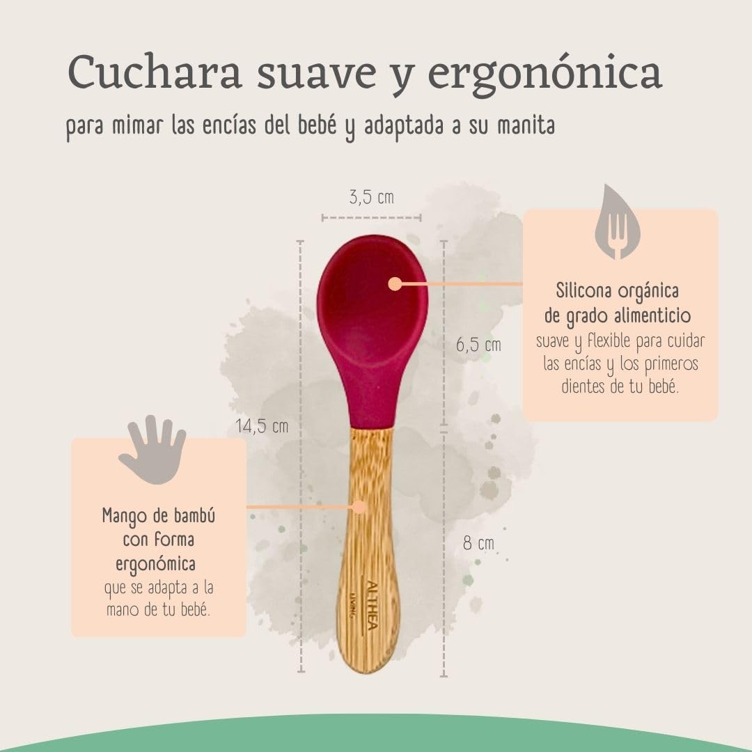 Vajilla De Bambú Natural Para Bebé Con Ventosa Antideslizante 2 Piezas Althea Living Rojo Carmesí_2
