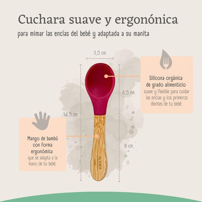 Vajilla De Bambú Natural Para Bebé Con Ventosa Antideslizante 2 Piezas Althea Living Rojo Carmesí_2