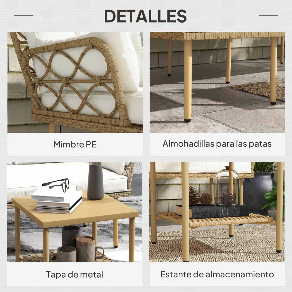 Muebles De Jardín Outsunny Acero, Pe Crema 190x130x80 Cm_5