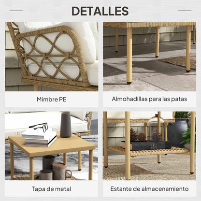 Muebles De Jardín Outsunny Acero, Pe Crema 190x130x80 Cm_5