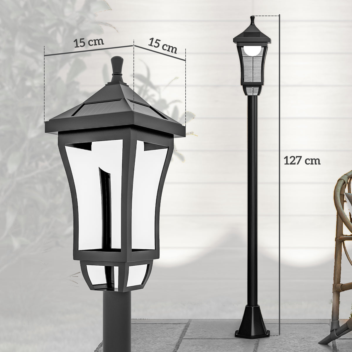 Farol Solar Outsunny Plástico Negro 15x15x127 Cm_2