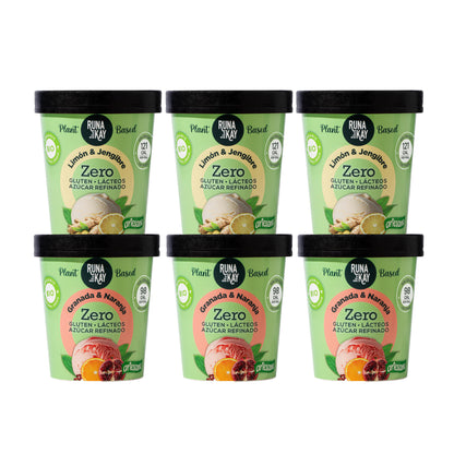 Pack Mix Helado Artesano Eco Sin Gluten Ni Azúcar Refinado Limón&amp;Jengibre Granada&amp;Naranja Runakay 6x460ml/400g_0