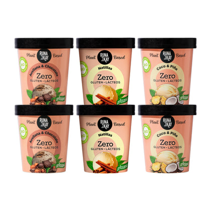 Pack Mix Helado Artesano Eco Sin Gluten Ni Lácteos Avellana&amp;Choco Coco&amp;Piña Natillas Runakay 6x460ml/400g_0