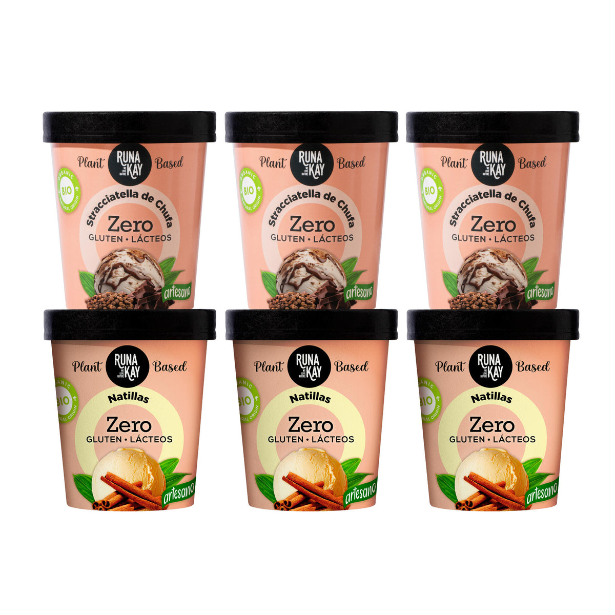 Pack Mix Helado Artesano Eco Sin Gluten Ni Lácteos Stracciatella de Chufa&Choco, Natillas Runakay 6x460ml/400g_0
