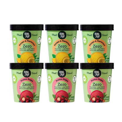 Pack Mix Helado Artesano Eco Sin Gluten Ni Azúcar Refinado Mango&amp;Maracuyá Frutos Rojos Runakay 6x460ml/400g_0