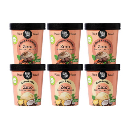 Pack Mix Helado Artesano Eco Sin Gluten Ni Lácteos Avellana&amp;Choco Coco&amp;Piña Runakay 6x460ml/400g_0
