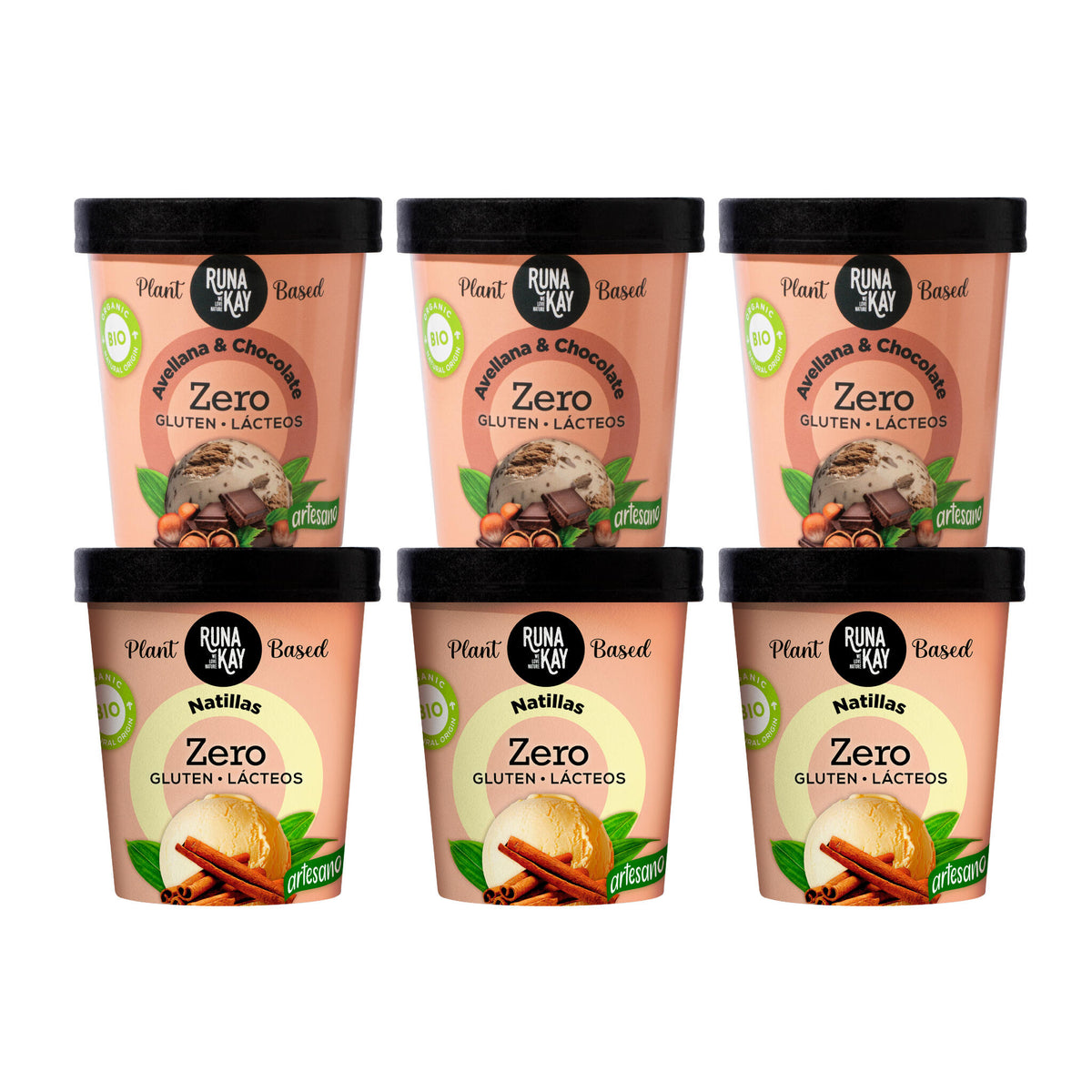 Pack Mix Helado Artesano Eco Sin Gluten Ni Lácteos Avellana&Choco Natillas Runakay 6x460ml/400g_0
