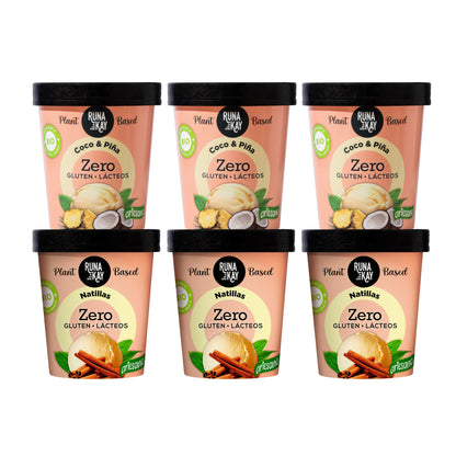 Pack Mix Helado Artesano Eco Sin Gluten Ni Lácteos Coco&amp;Piña, Natillas Runakay 6x460ml/400g_0