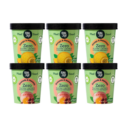 Pack Mix Helado Artesano Eco Sin Gluten Ni Azúcar Refinado Mango&amp;Maracuyá Granada&amp;Naranja Runakay 6x460ml/400g_0