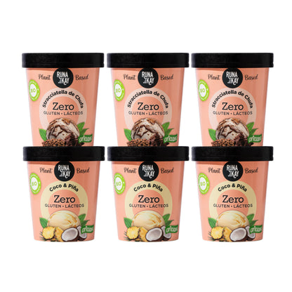 Pack Mix Helado Artesano Eco Sin Gluten Ni Lácteos Stracciatella de Chufa&amp;Choco, Coco&amp;piña Runakay 6x460ml/400g_0