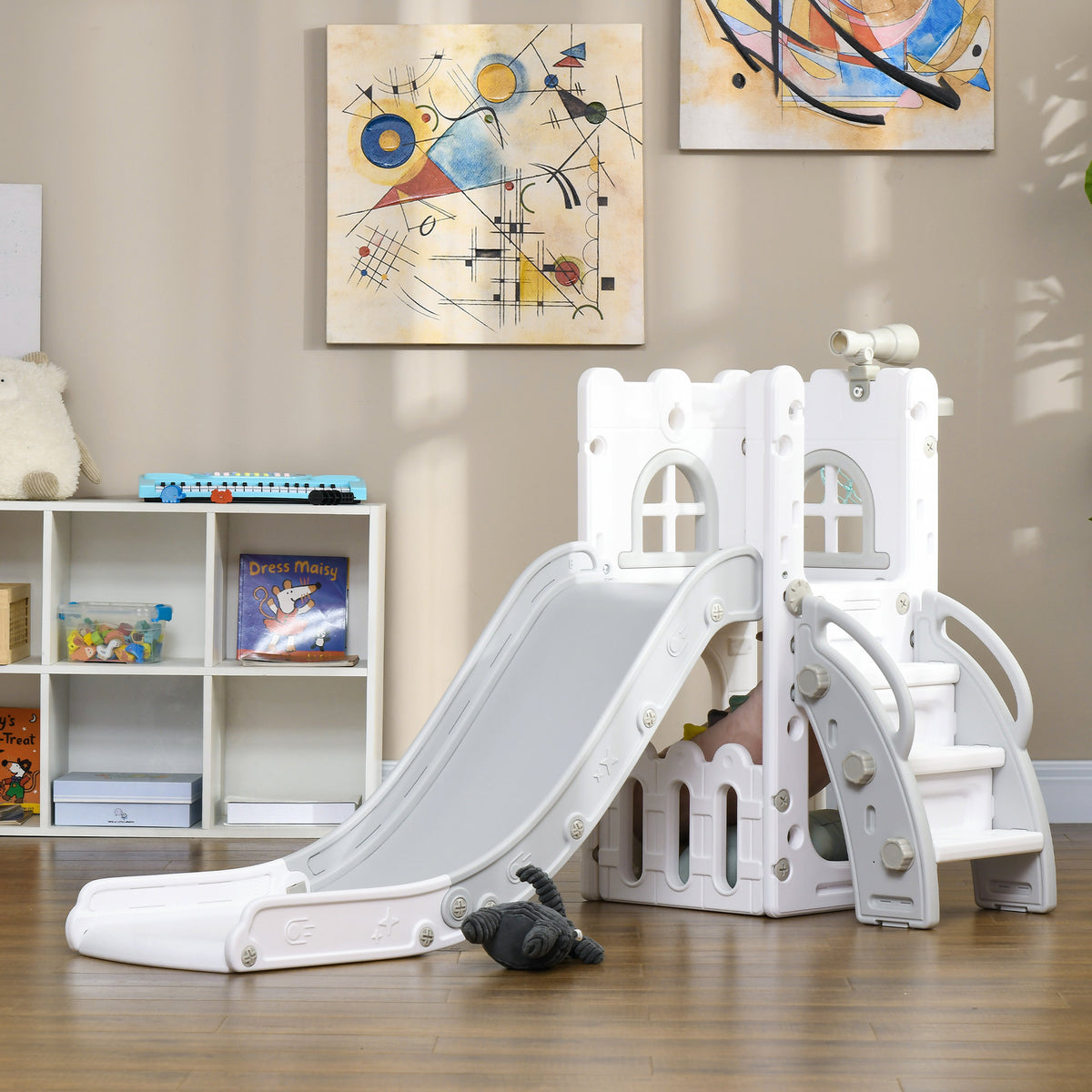 Tobogán Infantil Aiyaplay Hdpe, Pp Blanco Y Gris 70x177x92 Cm 331-052v00gy_1