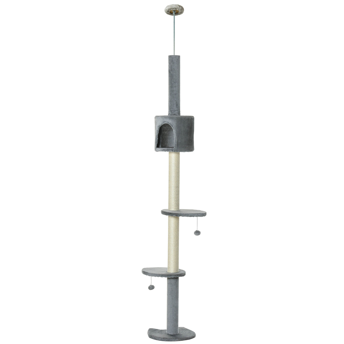Pawhut Árbol Rascador Para Gatos Altura 255 Cm Cueva Bola Colgante_0