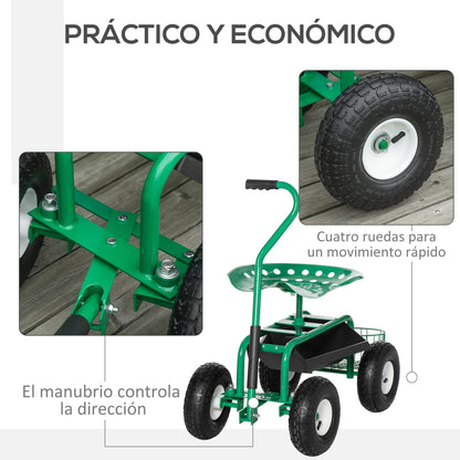 Carrito De Jardín Outsunny Metal, Pp Verde 98x45x87 Cm_5
