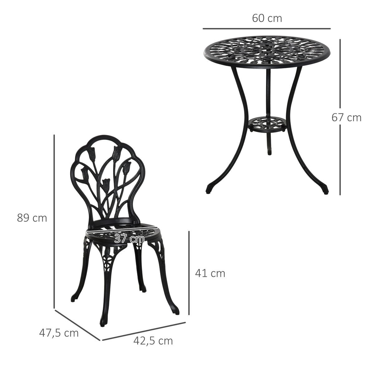 Conjunto De Bistró Outsunny Aluminio Negro 42.5x47.5x89 Cm_2
