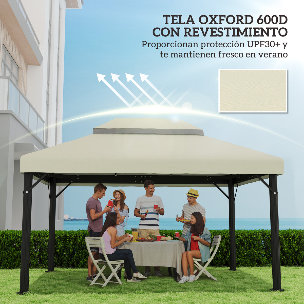 Techo De Repuesto Outsunny Tela Oxford Crema 400x300 Cm_5