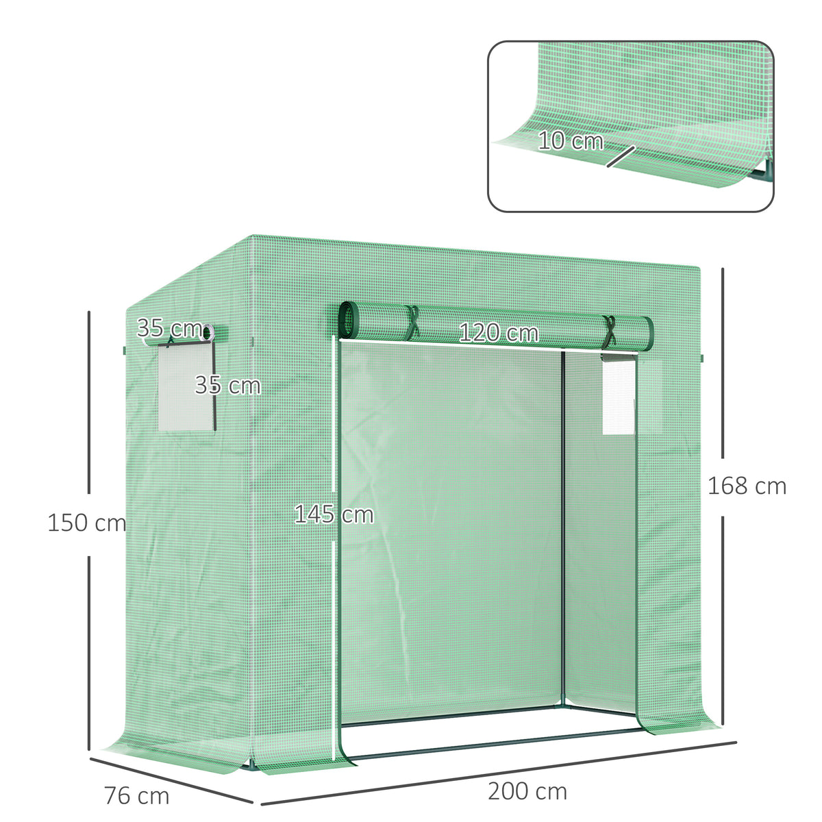 Invernadero Outsunny Acero, Pe Verde 200x76x168 Cm_2