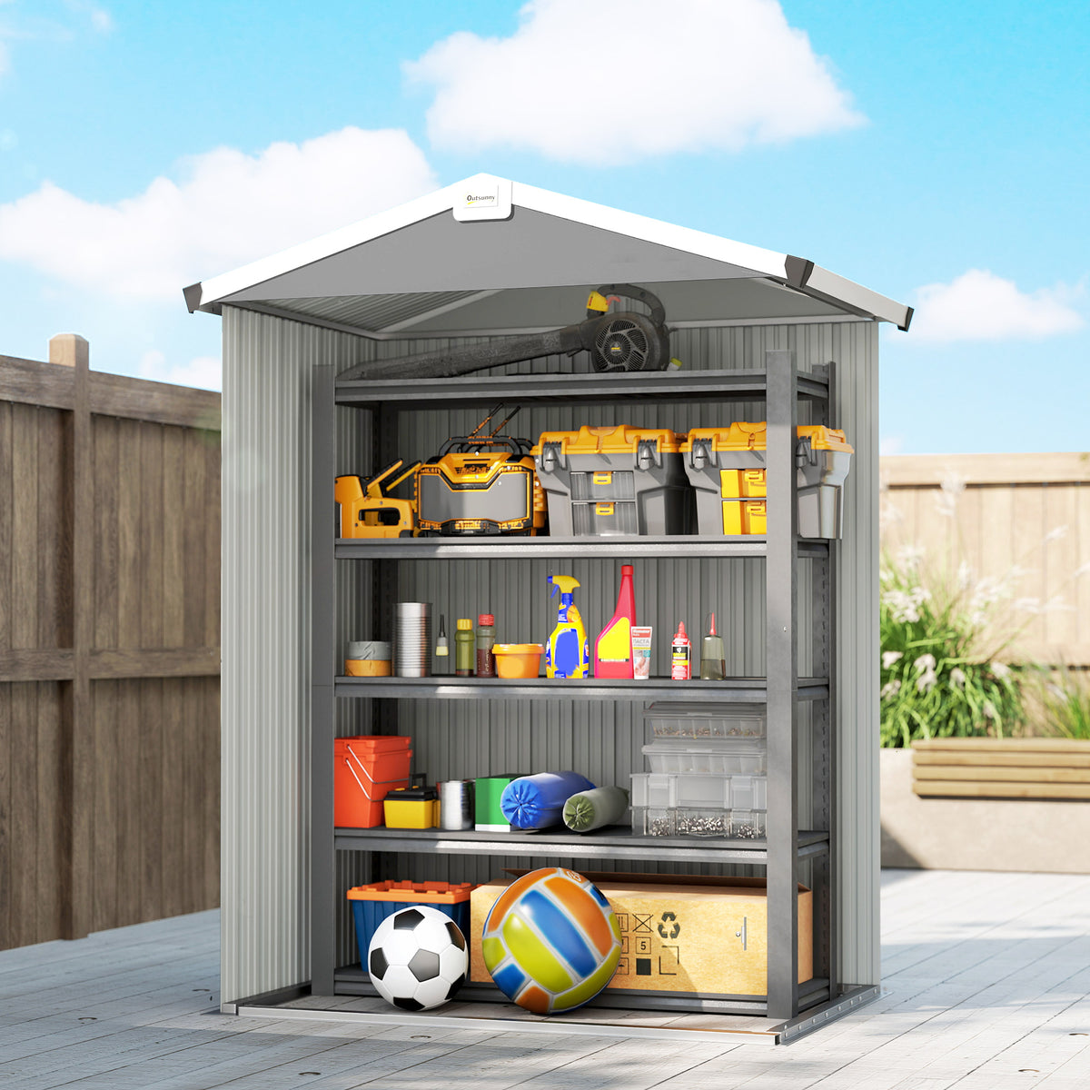 Caseta De Jardín Outsunny Acero Galvanizado Gris 133x87x178 Cm_3