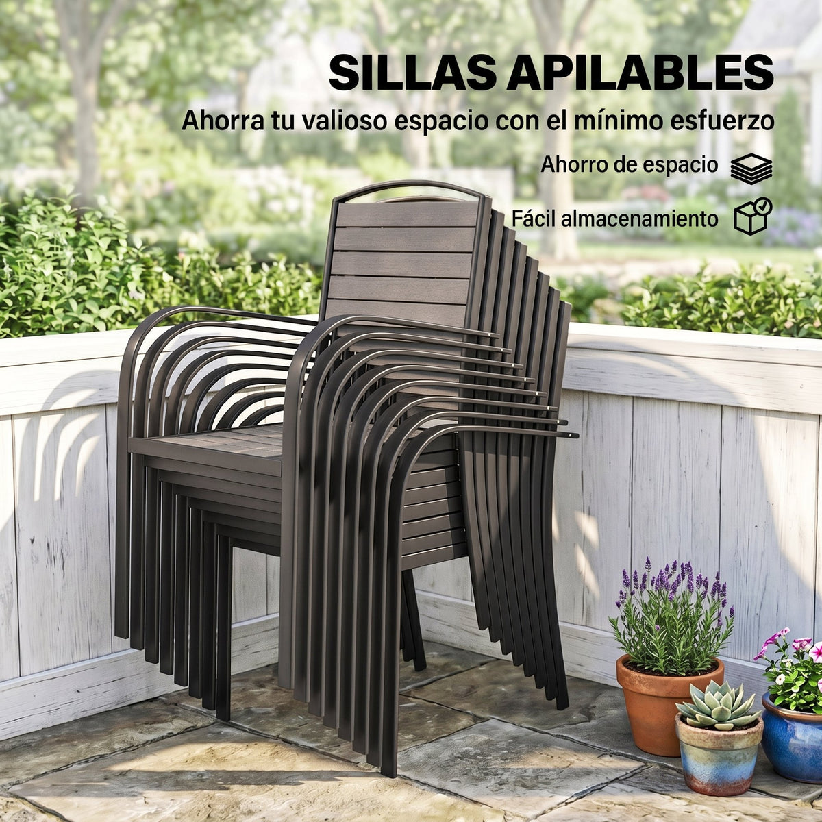 Conjunto De Jardín Outsunny Aluminio, Compuesto Madera Plástica Gris 225x85x75 Cm_4