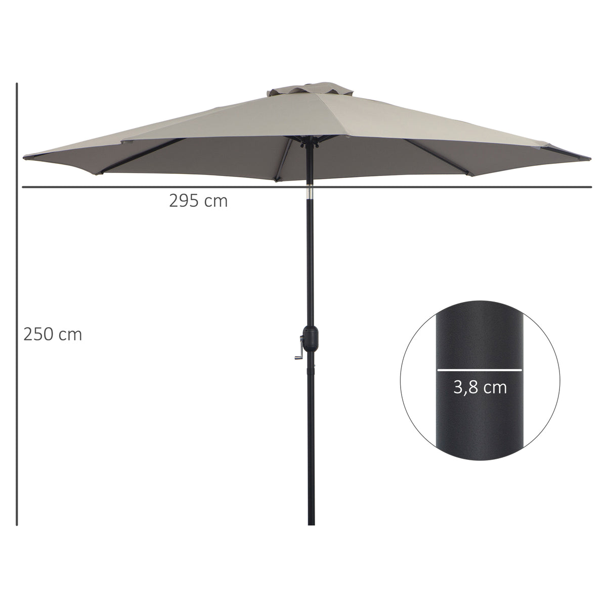 Sombrilla De Jardín Con Inclinación Outsunny Ø295x250 Cm Gris Claro_2