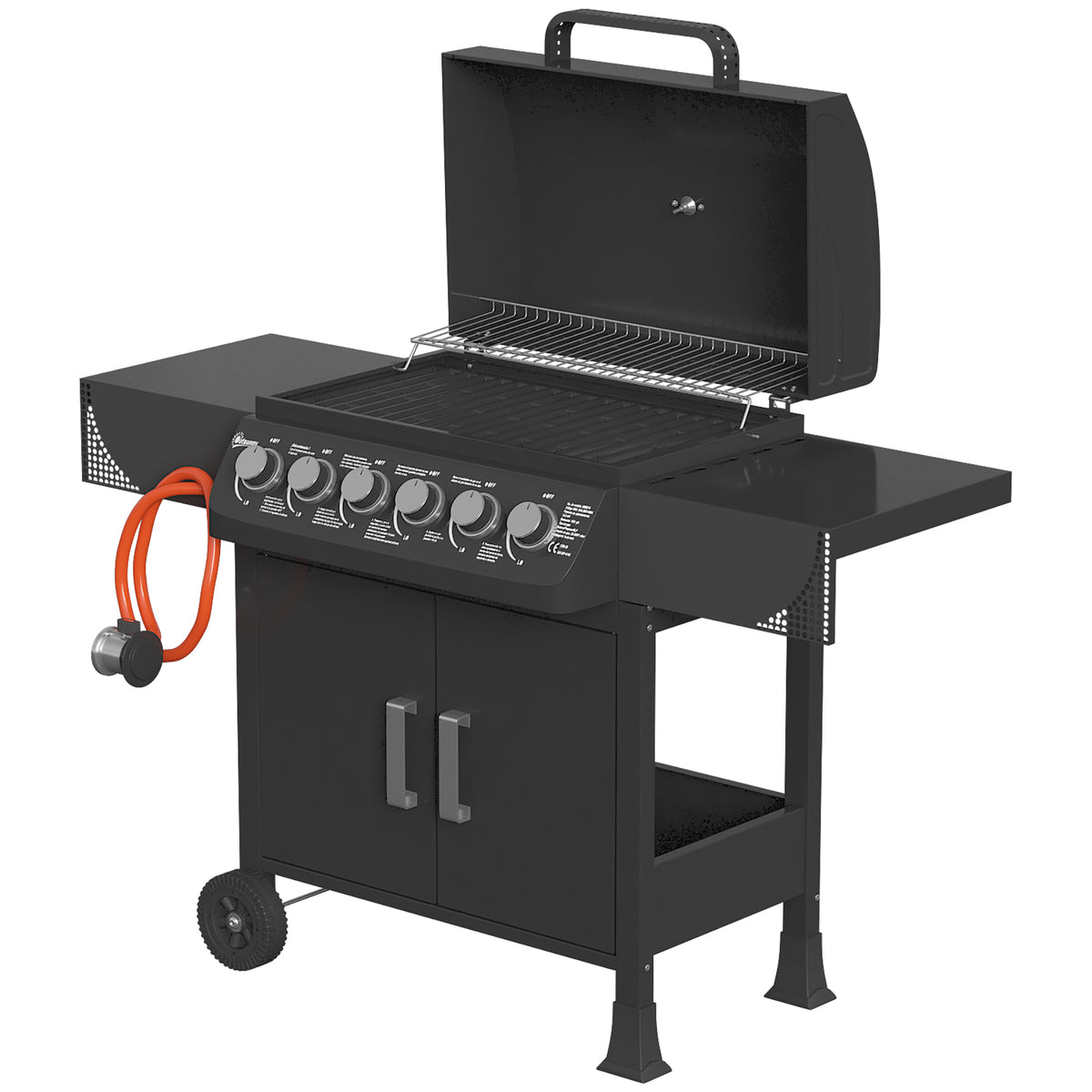 Barbacoa De Gas Outsunny Metal, Acero Inoxidable Negro 135x51x101 Cm_3