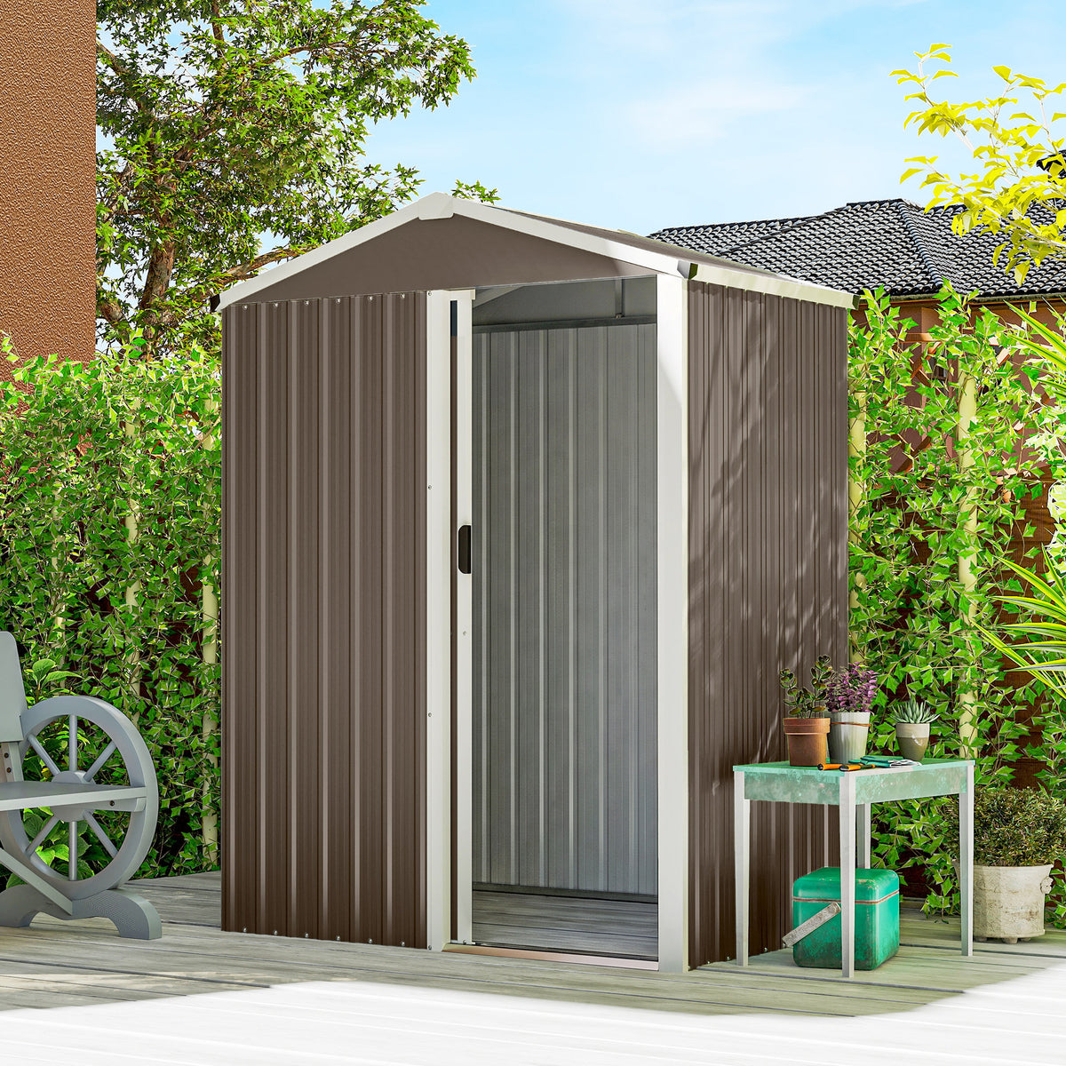 Outsunny Caseta De Jardín Exterior 1,1 M² 136x87x176 Cm Puerta Corredera Marrón_1