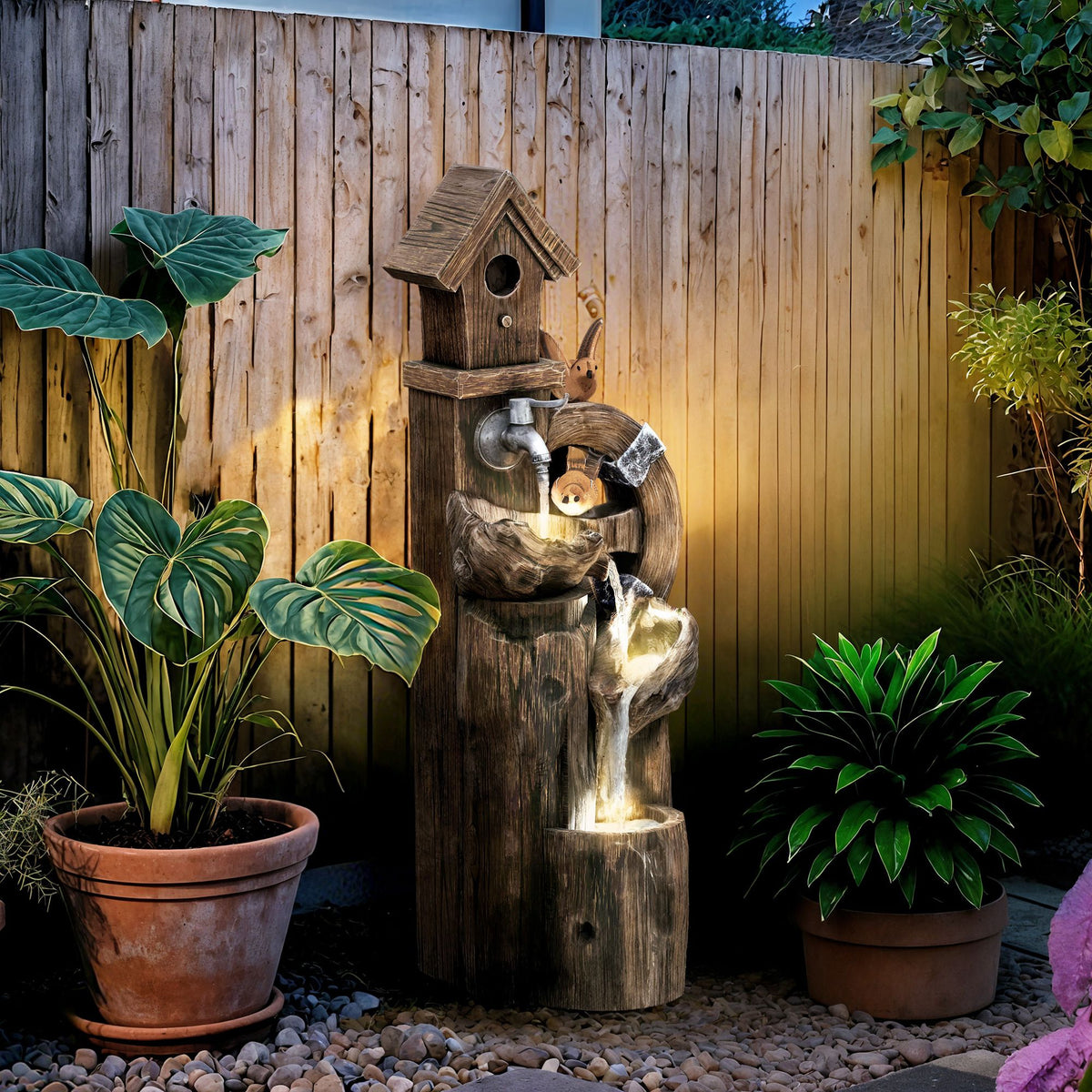 Fuente De Agua Outsunny Resina Multicolor 34.5x29.5x92 Cm_1