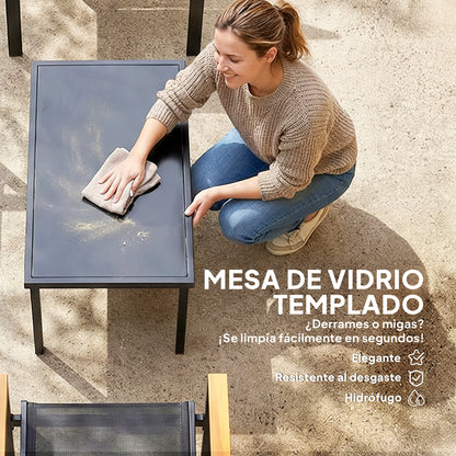 Muebles De Jardín Outsunny Metal, Textilene Negro 110x63.5x84 Cm_5