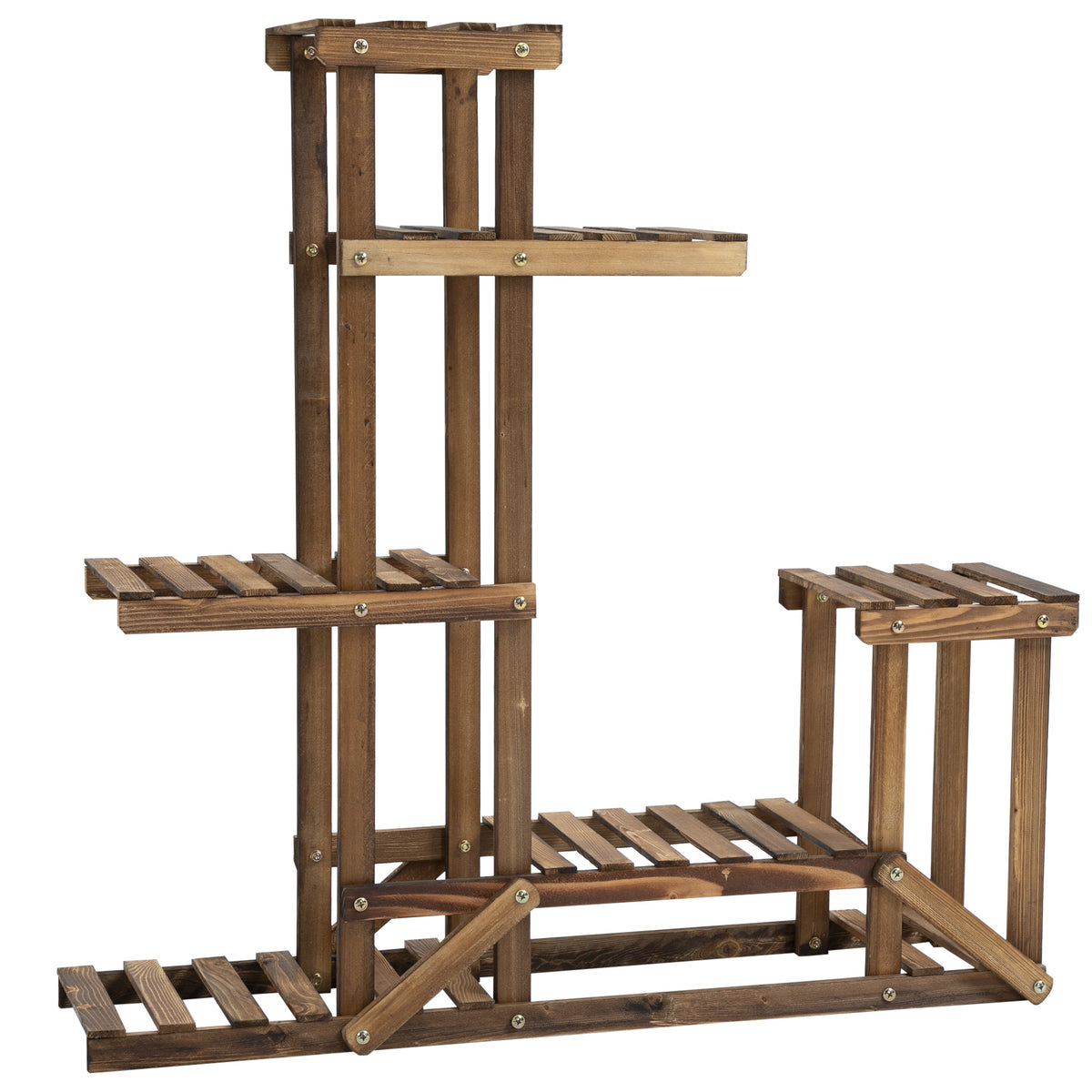 Soporte Flores Madera Outsunny Madera De Abeto Carbonizado 95x28x96.5 Cm_0