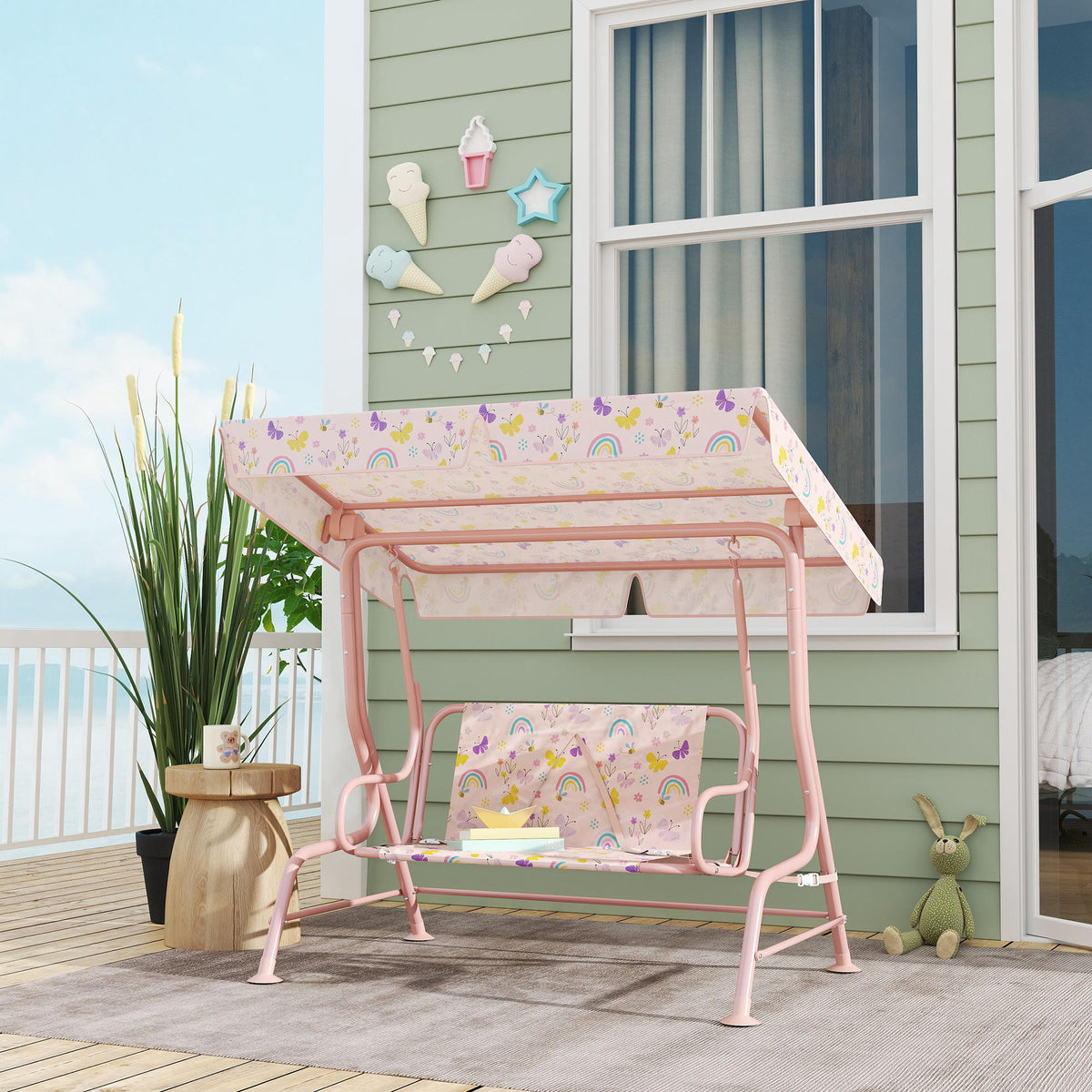 Columpio Jardín Infantil Aiyaplay Acero, Poliéster Rosa 112x75x120 Cm_1