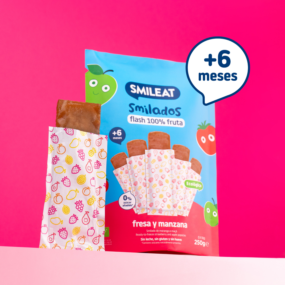 Pack 2x Smilado de Fresa y Manzana ECO helado flas infantil 100% fruta SMILEAT 250 g/ud