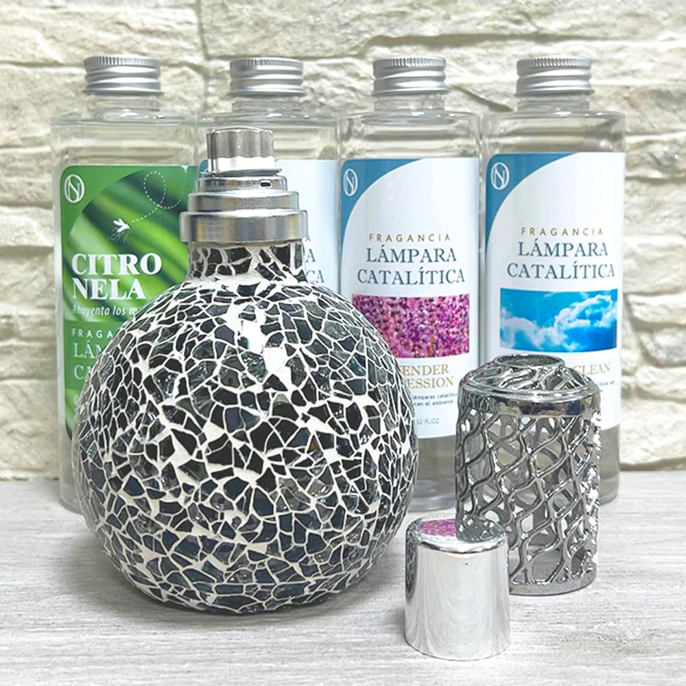 Lámpara Catalítica Mosaico Negro + Aroma Mountain Mint 200ml - Elimina Malos Olores, Impurezas Y Perfuma_5