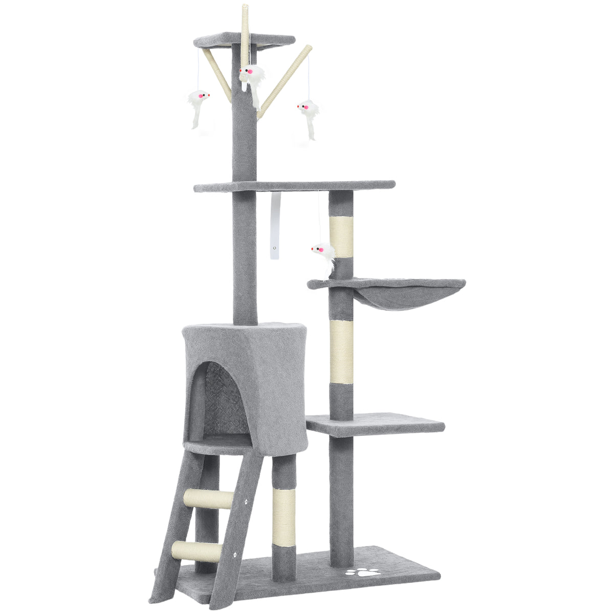 Pawhut Árbol Rascador Para Gatos Grande Altura 134 Cm Con 6 Postes De Sisal Gris_1