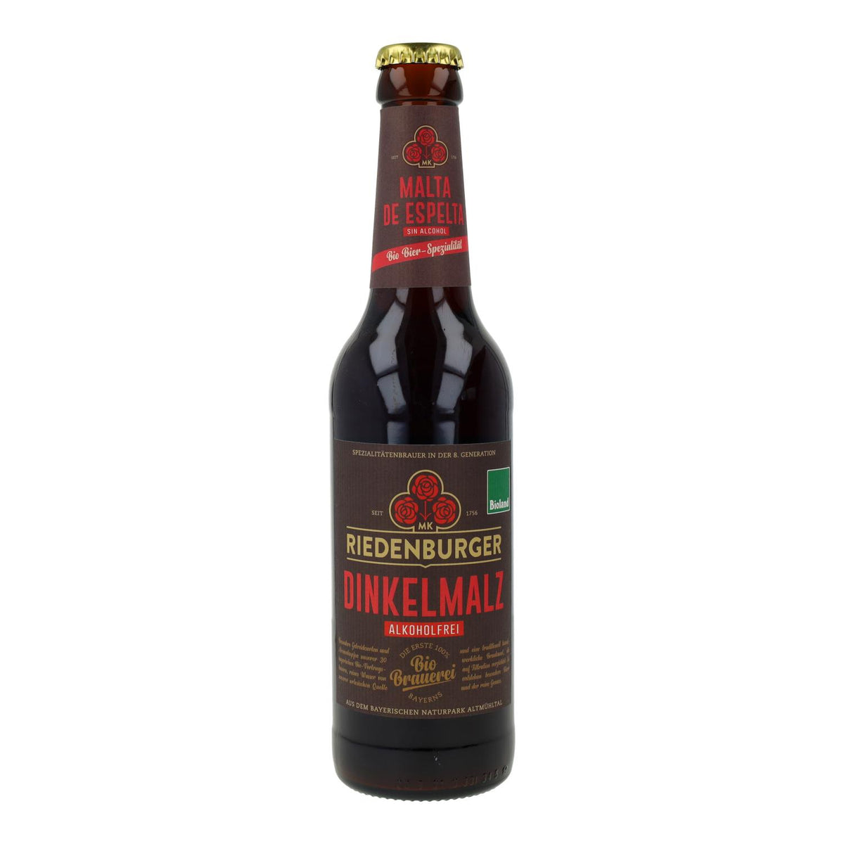 Cerveza Malta de Trigo de Espelta sin alcohol bio Riedenburger 33cl