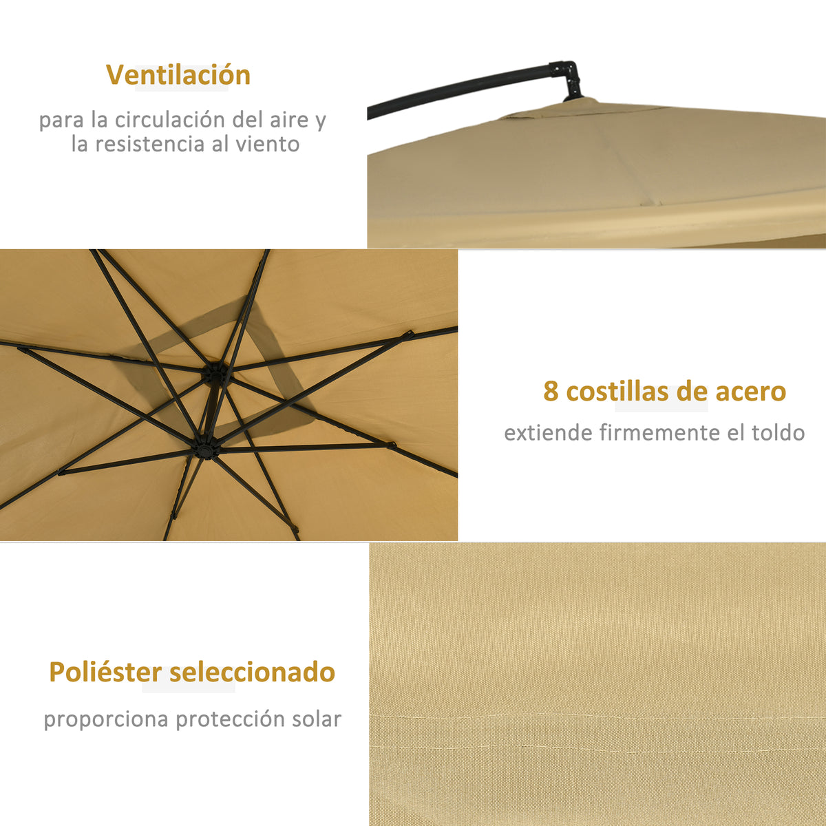 Sombrilla Jardín Inclinable Con Manivela Outsunny 296x296x265 Cm Beige_5
