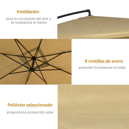 Sombrilla Jardín Inclinable Con Manivela Outsunny 296x296x265 Cm Beige_5