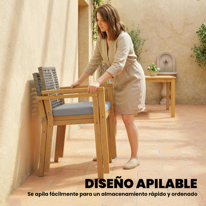 Sillas De Jardín Outsunny Madera De Acacia, Ratán Pe Madera Natural 59x55x86 Cm_5
