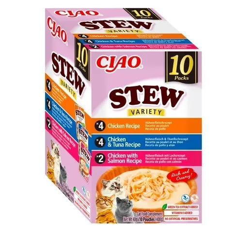 Ciao Stew Multipack de Pollo, Atún y Salmón para Gatos Churu 10 x 40 g