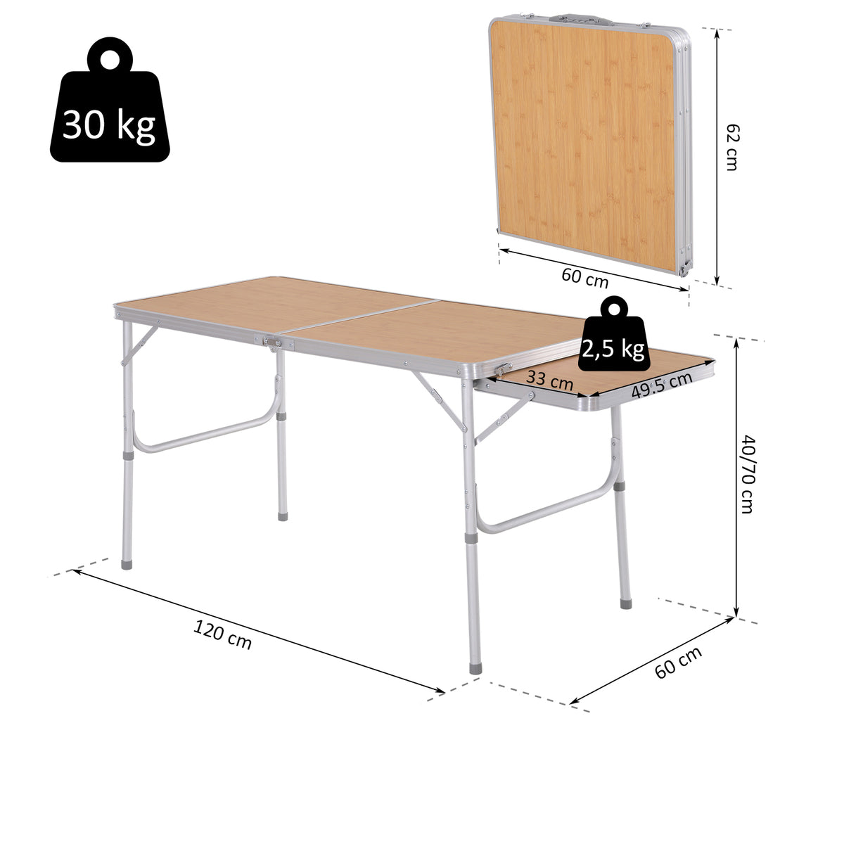Mesa Plegable De Camping Outsunny Natural Bambú Color 153x60x70 Cm_2