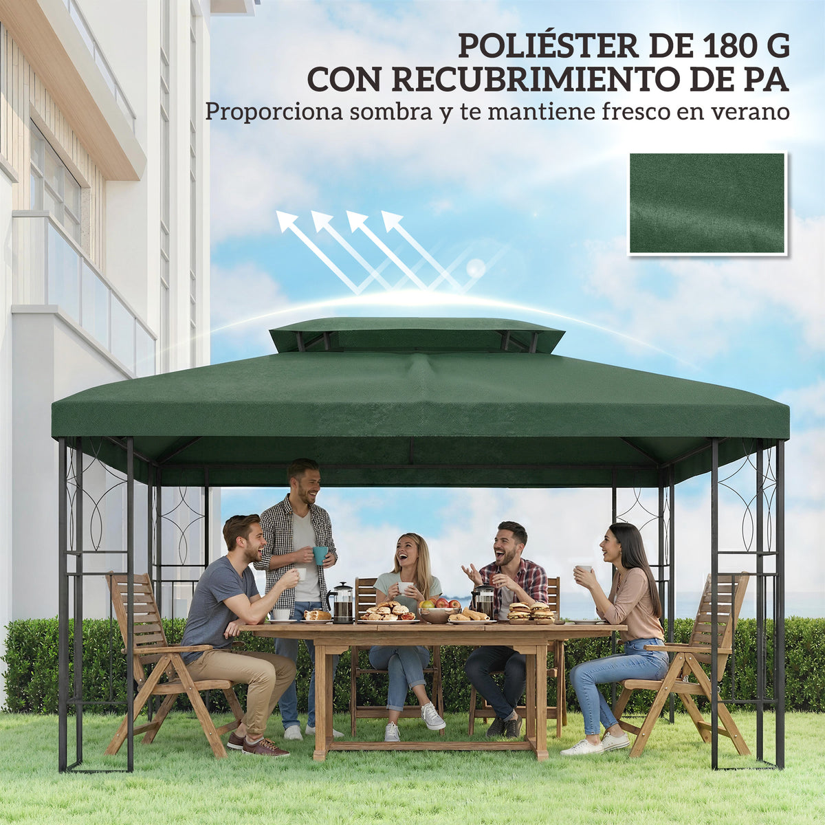 Techo De Repuesto Outsunny Poliéster Verde 400x300 Cm_5