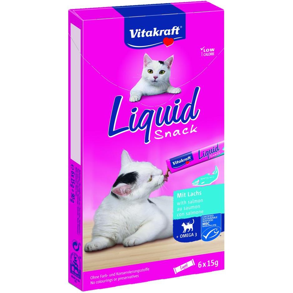 Vitakraft Cat Liquid Snack cremoso de salmón con Omega 3 6x15 g