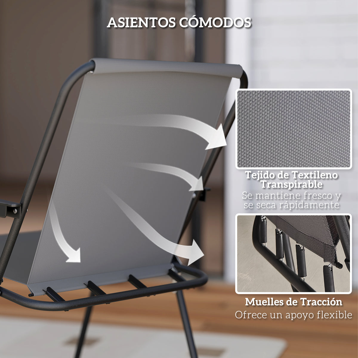 Conjunto De Jardín Outsunny Acero, Textilene Gris 80x80x70 Cm_5