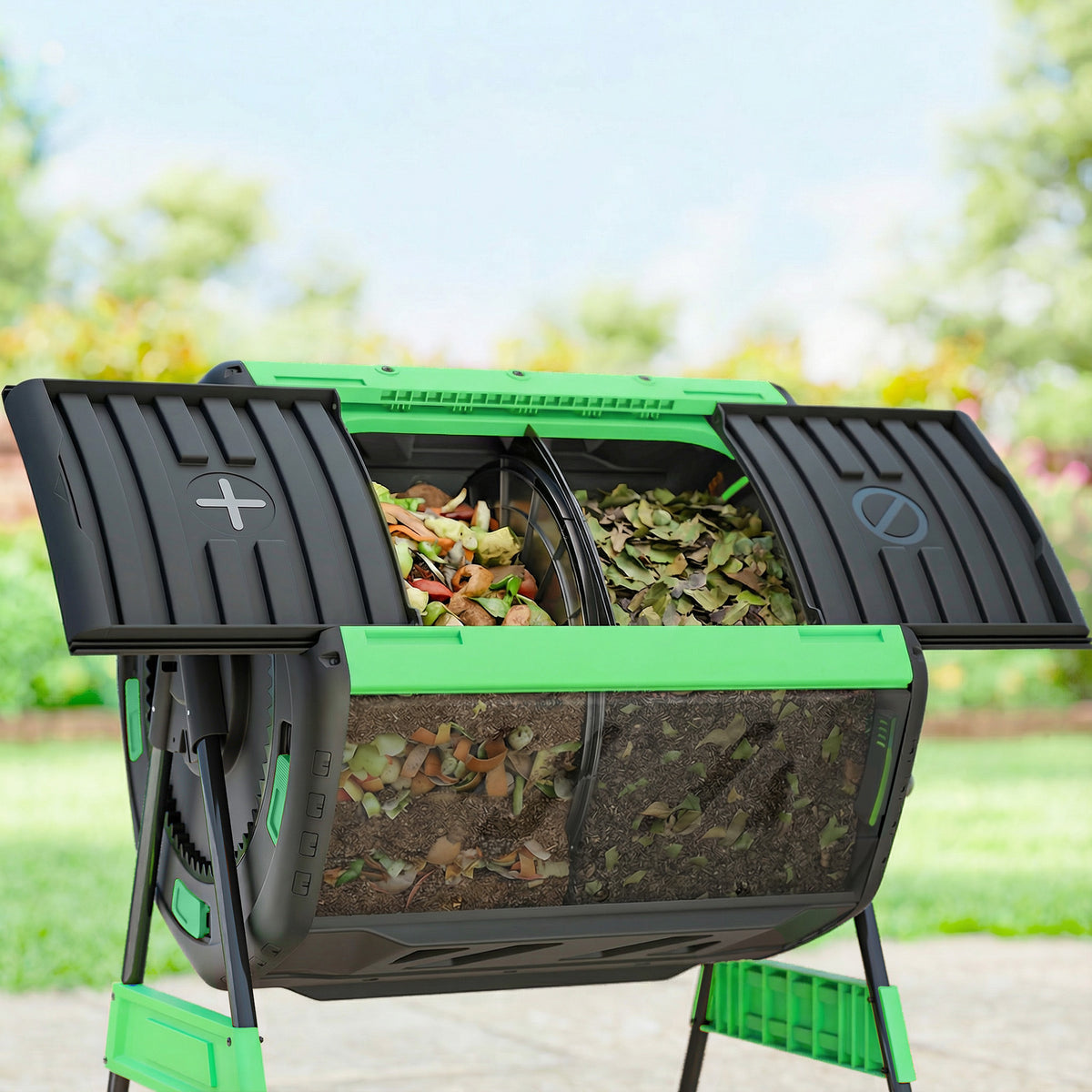 Compostador Para Exterior Outsunny Pp, Metal Verde 94x67x98 Cm_4